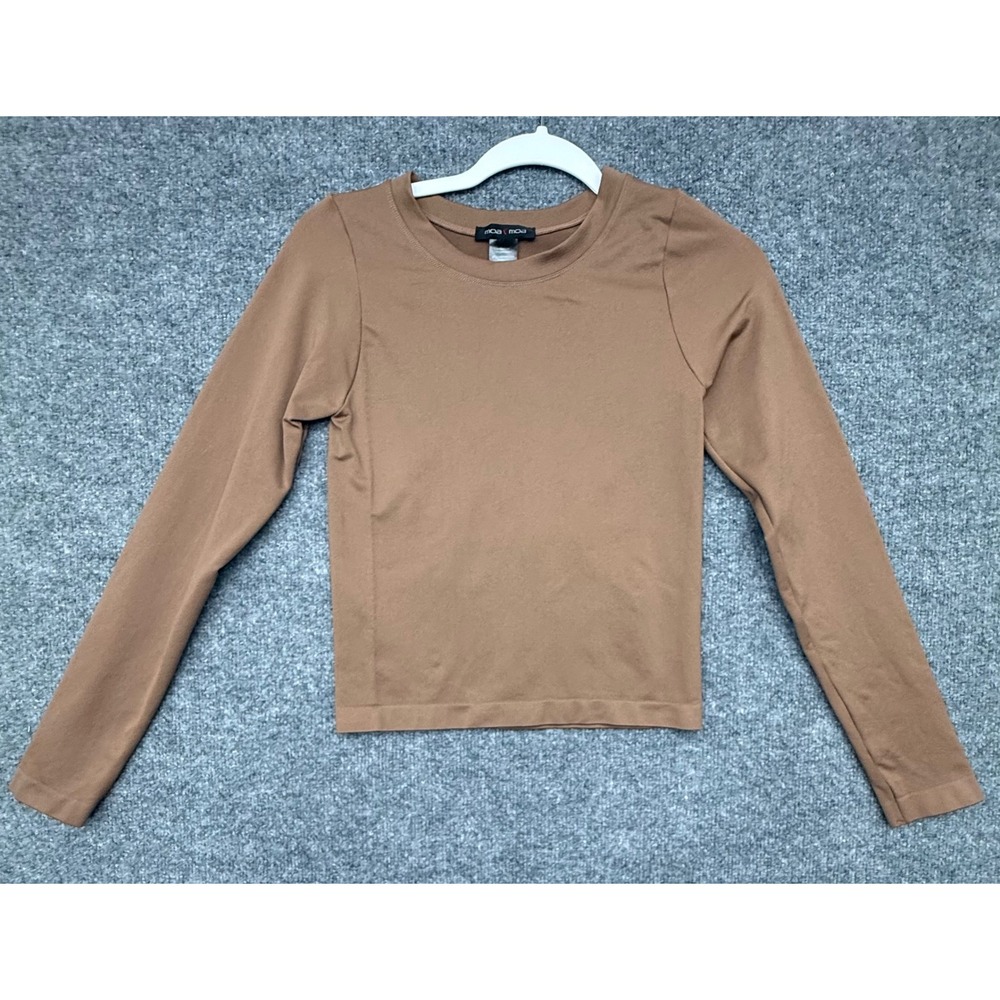 Moa Moa Womens Long Sleeve Crew‎ Neck Top Tan Brown One Size ITF055-SEM